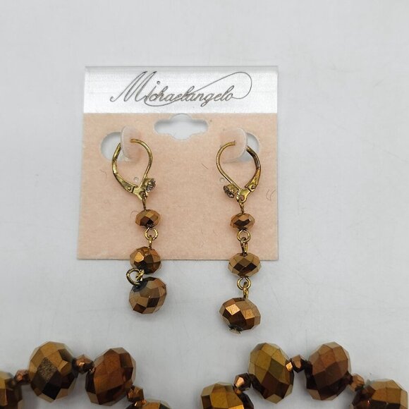 Gold Tone Faceted Bead Earrings Bracelet Set By Michelangelo - Picture 2 of 7